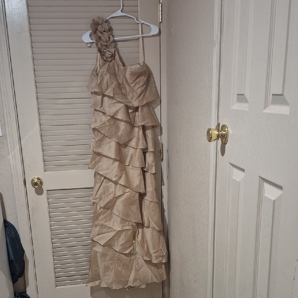 Xscape Beige Ruffled Wedding Dress